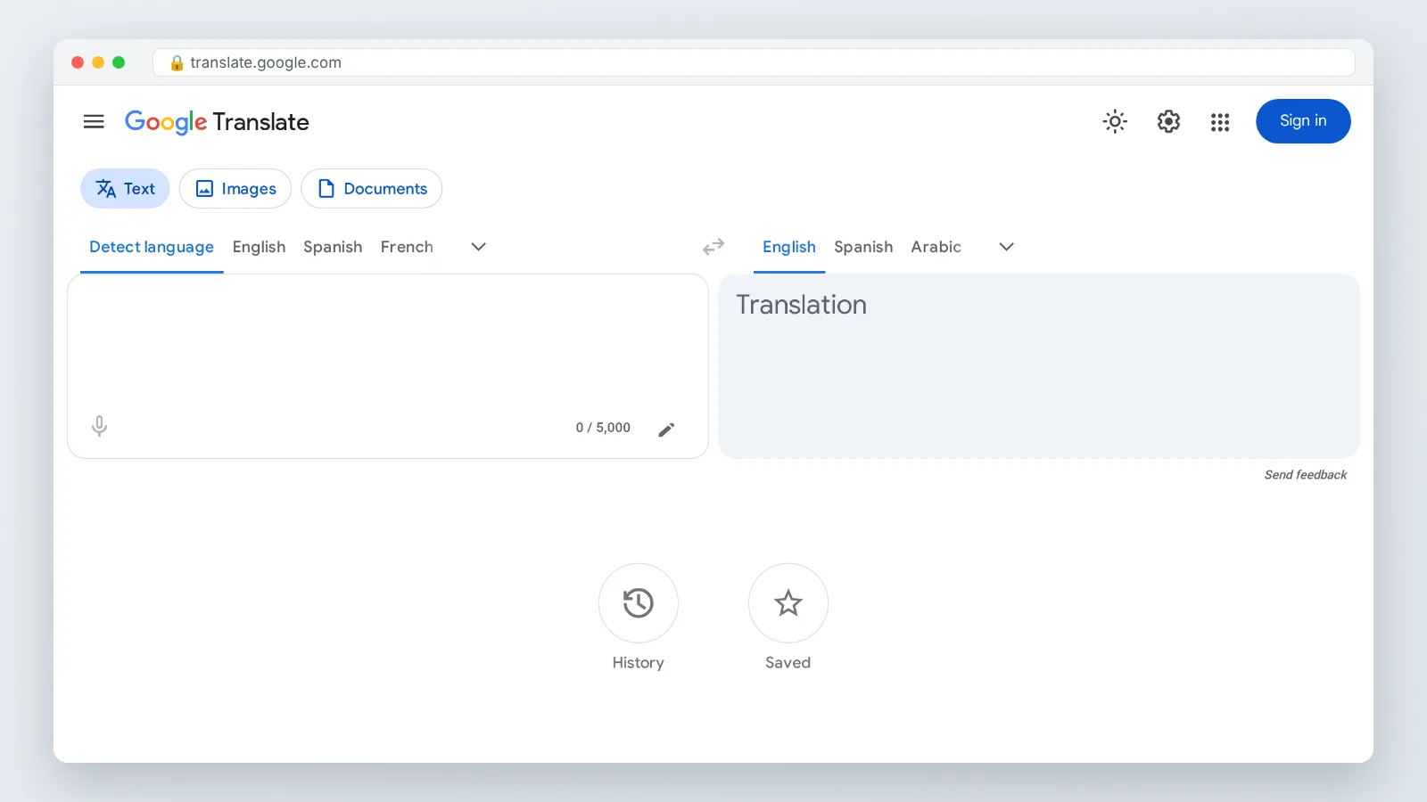 Google Translate official site preview