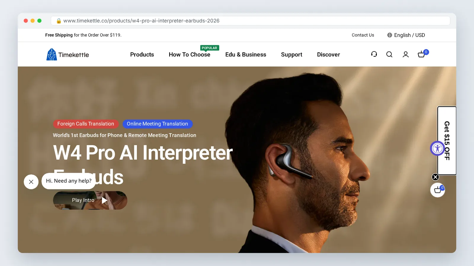 Timekettle W4 Pro AI Interpreter Earbuds official site preview